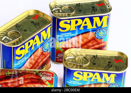 Dosen von Hormel SPAM Hackfleisch Schweinefleisch und Schinkenkonserven Stockfoto