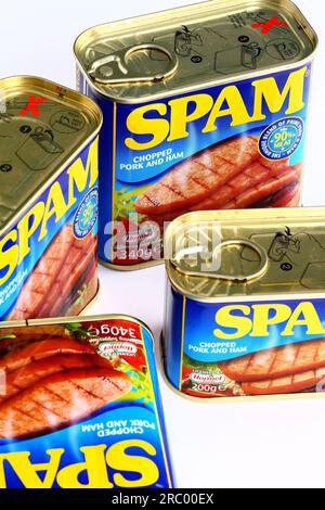 Dosen von Hormel SPAM Hackfleisch Schweinefleisch und Schinkenkonserven Stockfoto