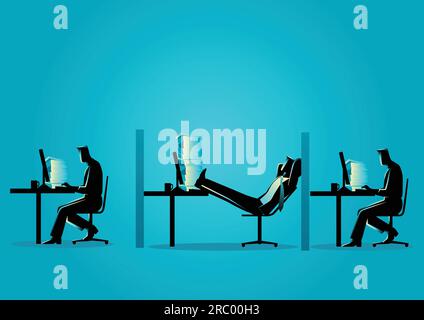 Business-Konzept Vektor Illustration eines Geschäftsmannes entspannen, während seine Freunde, die arbeiten Stock Vektor