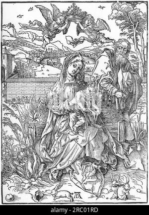 Heilige Familie mit drei Hasen 1498 von Albrecht Durer Stockfoto