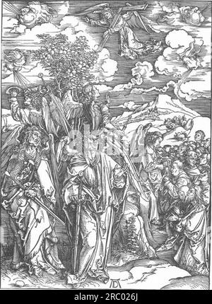 Vier Engel, die den Wind halten und die Auserwählte 1498 von Albrecht Durer signieren Stockfoto