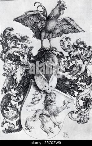 Wappen mit Löwen und Hahn 1500 von Albrecht Durer Stockfoto