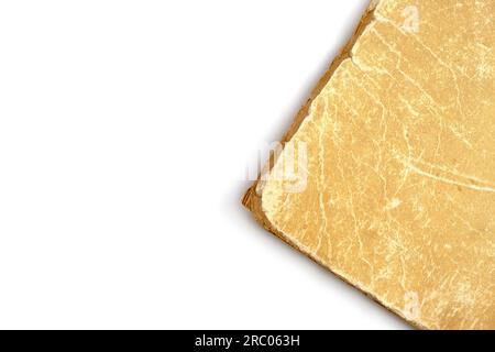 Altes schäbiges Buchumschlag, weißer Hintergrund Stockfoto