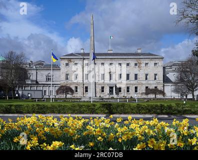 Irisches Nationalparlamentgebäude, Leinster House, Blick vom Merrion Square Stockfoto