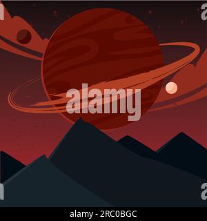 Isolierte, futuristische Scifi-Landschaft mit Planet im Hintergrund Vektordarstellung Stock Vektor