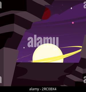 Isolierte, futuristische Scifi-Landschaft mit Planet im Hintergrund Vektordarstellung Stock Vektor
