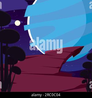 Isolierte, futuristische Scifi-Landschaft mit Planet auf Hintergrundvektor Stock Vektor