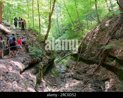 Oglesby, Illinois - 23. Juni 2023: Starved Rock State Park in IL mit natürlichen Canyons und Wasserfällen Stockfoto