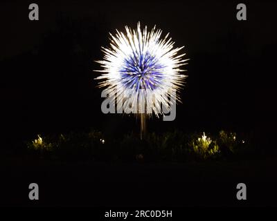 Sapphire Star, 2010, Dale Chihuly - beleuchtet als Teil der Ausstellung „Chihuly Nights“ in Kew Gardens, Richmond, Großbritannien, 4. Oktober 2019 Stockfoto