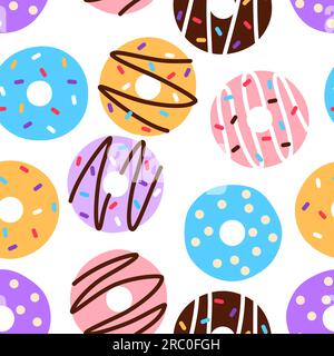 Farbenfrohes, flach fallendes, nahtloses Muster aus Donut. Stock Vektor