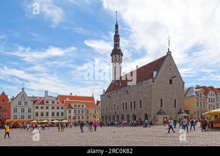 Tallinn, Estland - Juni 17 2019: Das Rathaus von Tallinn (Estnisch: Tallinna raekoda) ist ein Gebäude in der Altstadt, neben dem Rathausplatz. Das ist es Stockfoto