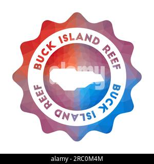 „Buck Island Reef Low Poly“-Logo. Farbenfrohes Logo für Steigungen im geometrischen Stil. Mehrfarbiges polygonales Buck Island Reef Rundschild mit Karte für Yo Stock Vektor