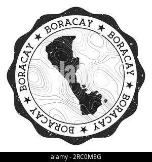 Boracay-Stempel für den Außenbereich. Runder Aufkleber mit Landkarte der Insel mit topographischen Isolinien. Vektorabbildung. Stock Vektor