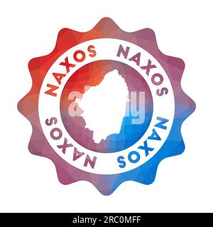 Naxos Low Poly Logo. Farbenfrohes Logo der Insel für Steigungen im geometrischen Stil. Mehrfarbiges polygonales Naxos-Rundzeichen mit Karte für Ihre Information Stock Vektor