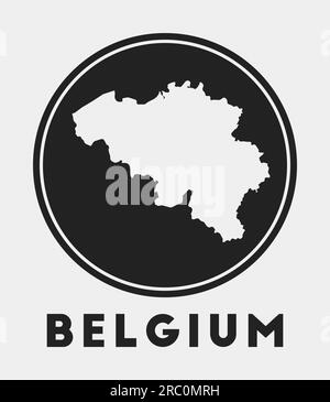 Symbol für Belgien. Rundes Logo mit Landkarte und Titel. Stilvolles belgisches Abzeichen mit Karte. Vektordarstellung. Stock Vektor