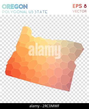 Oregon polygonale Karte im Mosaikstil des US-Bundesstaates. Verführerischer flacher Poly-Stil, modernes Design. Oregon polygonale Karte für Infografiken oder Präsentationen. Stock Vektor
