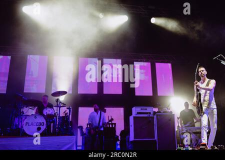 die britische englische Band Placebo lebte in Turin während des Stupinigi Sonic Park 2023 Stockfoto