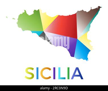 Helle sizilianische Form. Mehrfarbiges Insellogo im geometrischen Stil. Modernes, trendiges Design. Trendige Vektorillustration. Stock Vektor