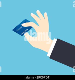 Menschliche Hand hält Kreditkarte. Der Geschäftsmann zahlt mit Karte. Vektordarstellung im trendigen flachen Stil, isoliert auf weißem Hintergrund. Stock Vektor