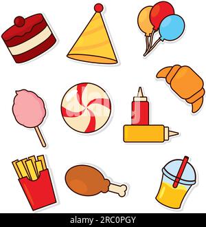 Set aus farbigen Emoji-Symbolen für Lebensmittel Stock Vektor