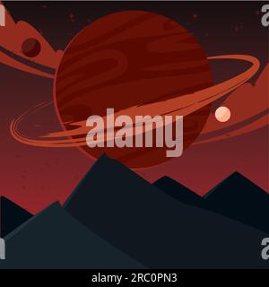 Isolierte, futuristische Scifi-Landschaft mit Planet auf Hintergrundvektor Stock Vektor