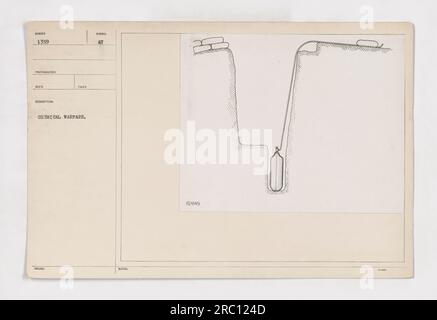 Diagramm mit einer Methode zur Verwendung von Gasprojektoren in Gräben während des Ersten Weltkriegs. Diese Zeichnung ist Teil einer Sammlung von Fotos, die amerikanische Militäraktionen während dieses Zeitraums darstellen. Es wurde von einem unbekannten Fotografen aufgenommen und wird als mit chemischer Kriegsführung in Verbindung stehend bezeichnet. Stockfoto