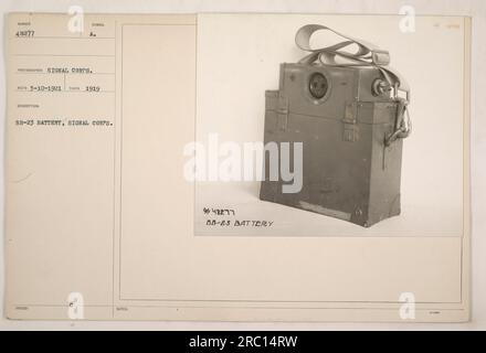 Ein Foto von 1919, das BB-23 Battery, Signal Corps-Personal in Aktion während des 1. Weltkriegs zeigt Das Foto wurde von einem Fotografen des Signalkorps aufgenommen und am 10. März 1921 empfangen. Das Bild ist mit dem Symbol Nummer 48277 gekennzeichnet und als für die Batterie BB-23 ausgegeben gekennzeichnet. Stockfoto