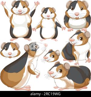 Meerschweinchen-Cartoon-Figur mit Kopf- und Gesichtsausdruck-Illustration Stock Vektor