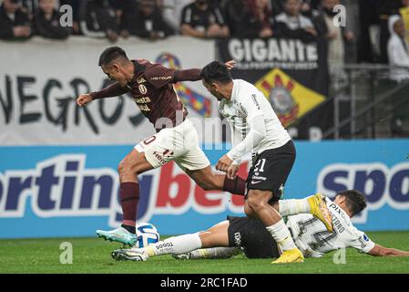 Sao Paulo, Sao Paulo, Brasilien. 11. Juli 2023. Sao Paulo (SP), 07/11/2023 - SULAMERICANA/CORINTHIANS X UNIVERSITARIO - Match between Corinthians and Universitario (PER), gültig für die zweite Etappe der 2023 Copa Sudamericana Playoffs, die in der Neo Quimica Arena im Osten von Sao Paulo am Dienstag, dem 11. Juli 2023, stattfindet. (Kreditbild: © Ronaldo Barreto/TheNEWS2 via ZUMA Press Wire) NUR REDAKTIONELLE VERWENDUNG! Nicht für den kommerziellen GEBRAUCH! Stockfoto