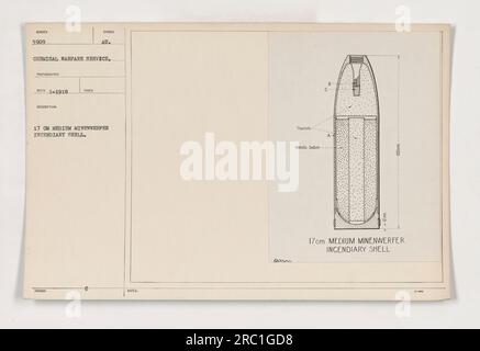 Soldaten des Chemiekriegsdienstes werden dabei gesehen, wie sie eine 17cm-ml-Minenwerfer-Brandbombe handhaben. Das Foto wurde im Januar 1918 aufgenommen, und die Hülle enthält 0,02 % Thermit-Metall-saum. Stockfoto