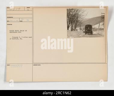 Motor-Lkw-Zug auf Ausdauerfahrt, Februar 1918. Firma 2, 3 Meilen östlich von Bedford, Pennsylvania. Bild veröffentlicht von W.O.D. an Photo Division. Stockfoto