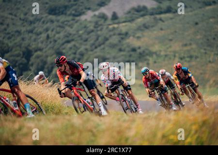 Issoire, Frankreich. 11. Juli 2023. Foto von Zac Williams/SWpix.com- 11/07/2023 - Radfahren - 2023 Tour de France - Stage 10 Vulcania nach Issoire (167,2km) - Neilson Powless, EF Education Easypost. Kredit: SWpix/Alamy Live News Stockfoto