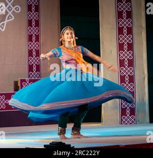 Kathak-Tanz im Natiyanjali-Festival im Perur-Tempel, Tamil Nadu, Indien Stockfoto
