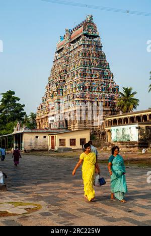 Westlicher Gopuram-Turm im Thillai Nataraja-Tempel in Chidambaram, Tamil Nadu, Südindien, Indien, Asien Stockfoto