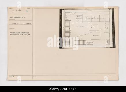 Rekrut wird psychologisch getestet in Camp Lee, VA, während des Ersten Weltkriegs. Der Test wird von Sergeant Marshall durchgeführt und von S.C. Photographer fotografiert. Aufgenommen am: 11-1917. Zweck des Tests ist die Beurteilung der geistigen Tauglichkeit von Rekruten. Stockfoto