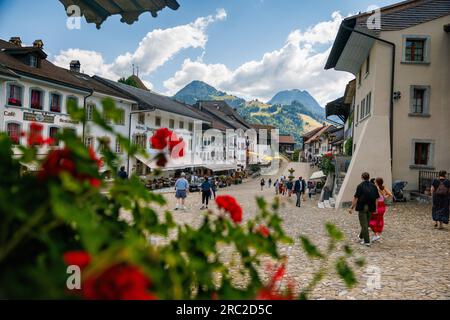 Altstadt von Gruyeres in Freiburg Stockfoto