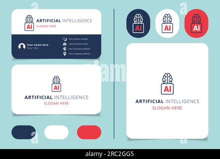 Künstliches Intelligenz-Logo mit editierbarem Slogan. Branding-Buch und Visitenkartenvorlage. Stock Vektor