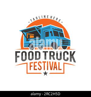 Emblem-Logo des Food Truck Festival Vector-Vorlage Retro-Look. Vektordarstellung Stock Vektor