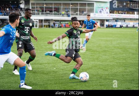 Klaksvik, Färöer. 11. Juli 2023. Marquinhos (50) von Ferencvaros während des Qualifikationsspiels der UEFA Champions League zwischen Ki und Ferencvaros im Djupumyra-Stadion in Klaksvik. (Foto: Gonzales Photo/Alamy Live News Stockfoto