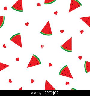 Vektormuster mit Wassermelonenscheiben und Herzen Stock Vektor