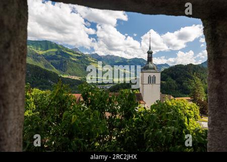 Elglise Saint-Théodule in Gruyeres, Freiburg Stockfoto