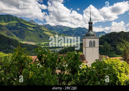 Elglise Saint-Théodule in Gruyeres, Freiburg Stockfoto