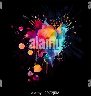 Farbenfrohe Farbtupfer auf schwarzem Hintergrund. Vektordarstellung Stock Vektor