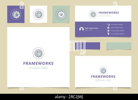 Frameworks Logo-Design mit editierbarem Slogan. Branding-Buch und Visitenkartenvorlage. Stock Vektor