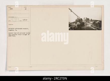 Luftaufnahme der Aviation Experiment Station in Hampton, Virginia, aufgenommen am 3. September 1917 aus einer Höhe von 1500 Metern. Das Foto zeigt Bahngleise und Viertel innerhalb des Bahnhofs. Dieses Bild ist Teil der Serie mit amerikanischen Militäraktionen während des Ersten Weltkriegs. Stockfoto