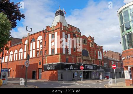 Das ursprüngliche Palace Hippodrome Theatre, 15-17 Friars Gate, Warrington Stadtzentrum, Cheshire, England, WA1 2RR, jetzt Wahrheit/Trilogie Stockfoto