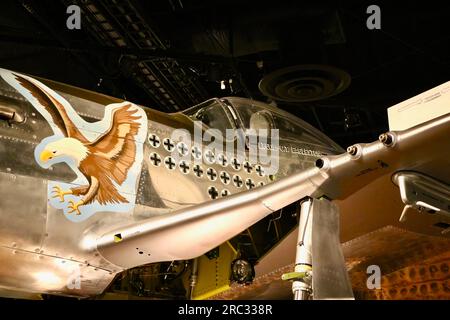 Die Nase über den nordamerikanischen P-51D Mustang-Kampfbomber im Flugmuseum Seattle Washington State USA Stockfoto
