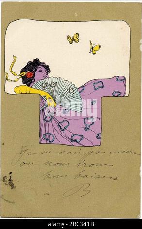 Mädchen mit olivgrüner Umrandung 1901 von Raphael Kirchner Stockfoto