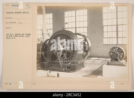 Das Bild zeigt einen 350 PS starken Motor und Dynamo im neuen Kraftwerk in Lakewood, New Jersey. Der Fotograf ist vom Chemical Warfare Service. Das Bild wurde am 15. Februar 1919 aufgenommen. Beschreibung stellt fest, dass der Motor und der Dynamo von sungen AU herausgegeben wurden, DIE M. Stockfoto