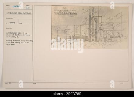 Dorsey-Ofen zur Herstellung von Ethylen unter Verwendung von Kaolin als Katalysator in der Entwicklungsabteilung, USA Chemical Warfare Service, Cleveland, Ohio. Dieses Foto wurde am 6. Februar 1919 aufgenommen und ist Teil der Sammlung, die die amerikanischen militärischen Aktivitäten während des Ersten Weltkriegs dokumentiert Der Ofen wurde von den USA benutzt Chemical Warfare Service für die Entwicklung und Erprobung neuer Techniken und Technologien.“ Stockfoto